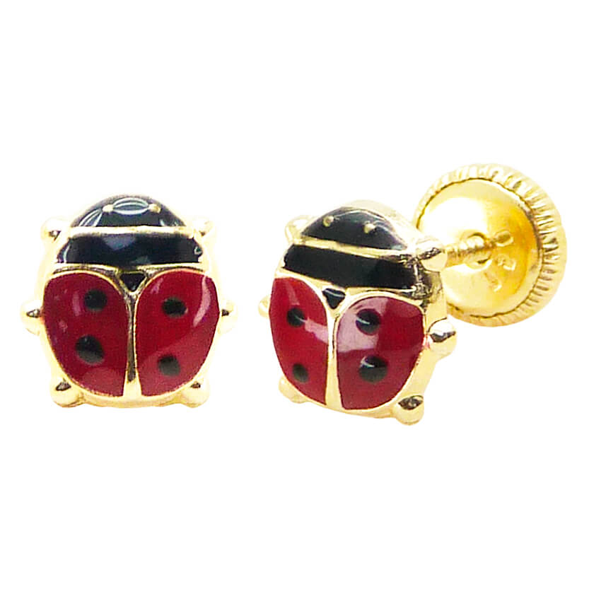 Pendientes mariquitas esmalte espalda cerrada oro 18k