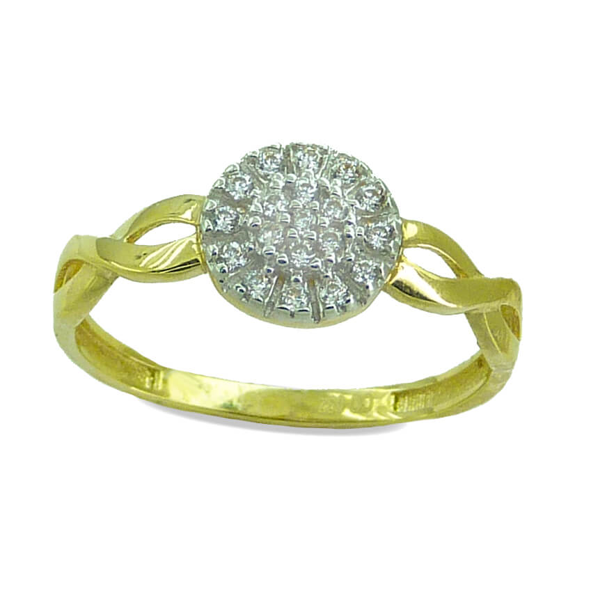 Anillo fino cruzado brillo bola de circonitas oro 18k
