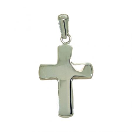 Colgante cruz plana en brillo en oro blanco de 18k