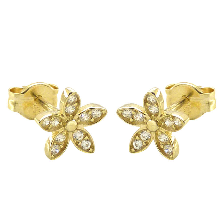 Pendientes flor con circonitas oro 18k