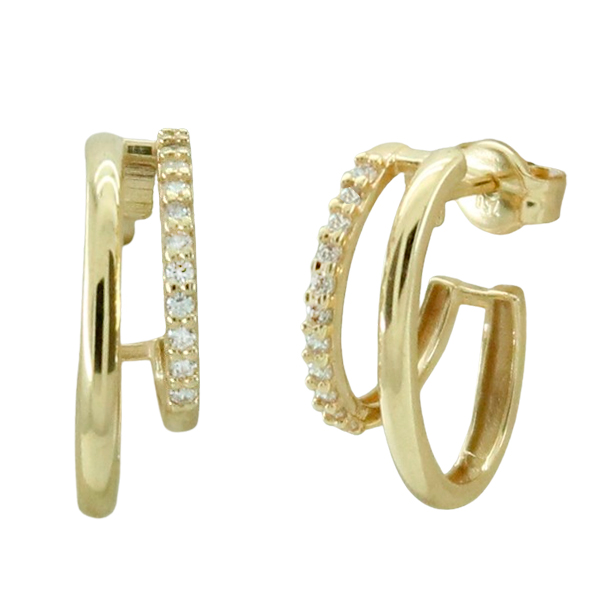Pendientes doble aro con circonitas oro 18k