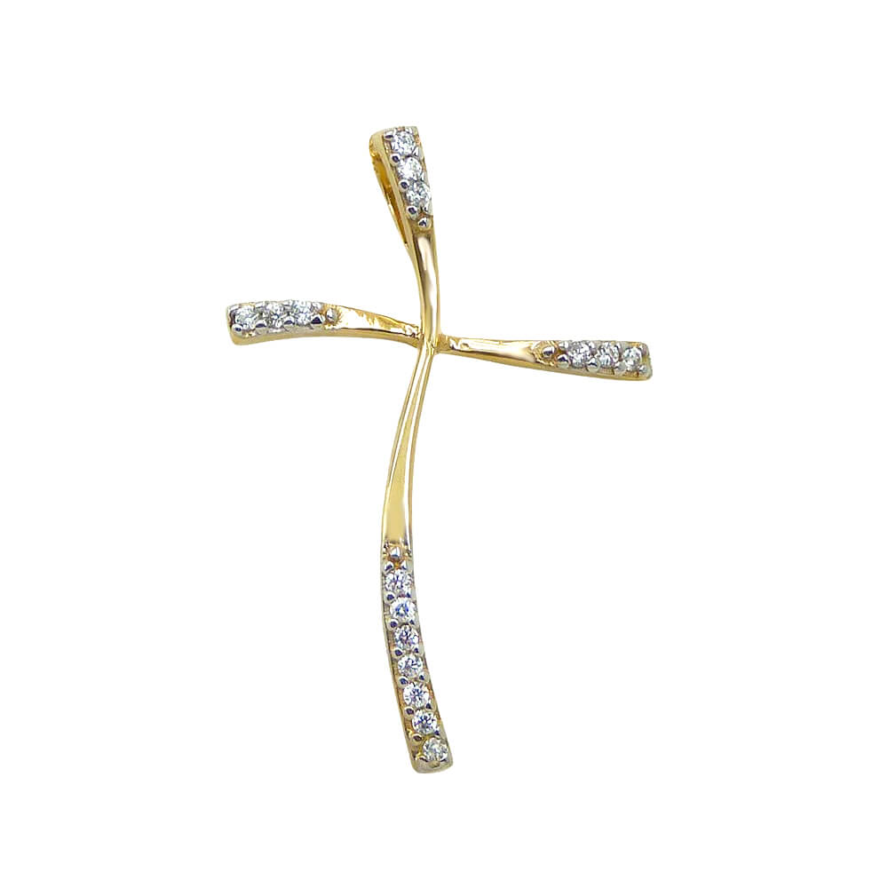 Colgante cruz bailona brillo piedras oro 18k
