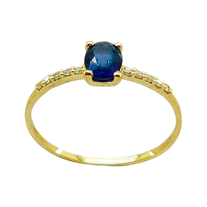 Sortija zafiro oval 4 garras y diamantes oro 18k
