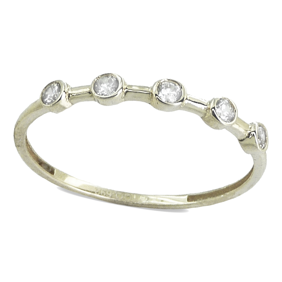 Anillo fino con cinco circonitas en oro blanco 18k