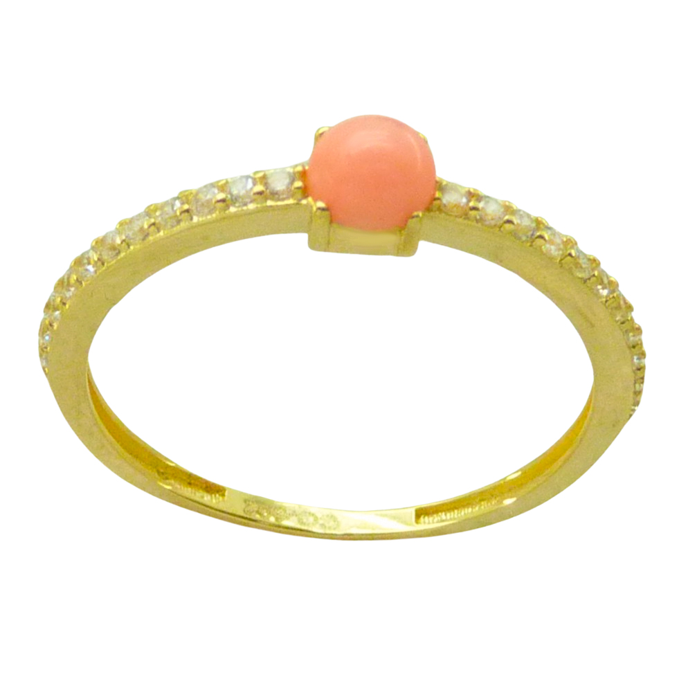 Anillo con piedra rosa y circonitas oro 18k