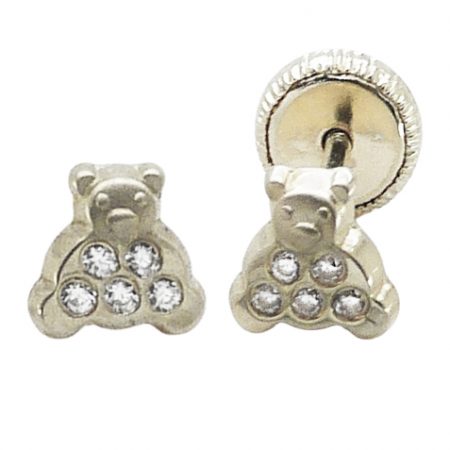 Pendientes ositos con circonitas 5mm.oro blanco 18k