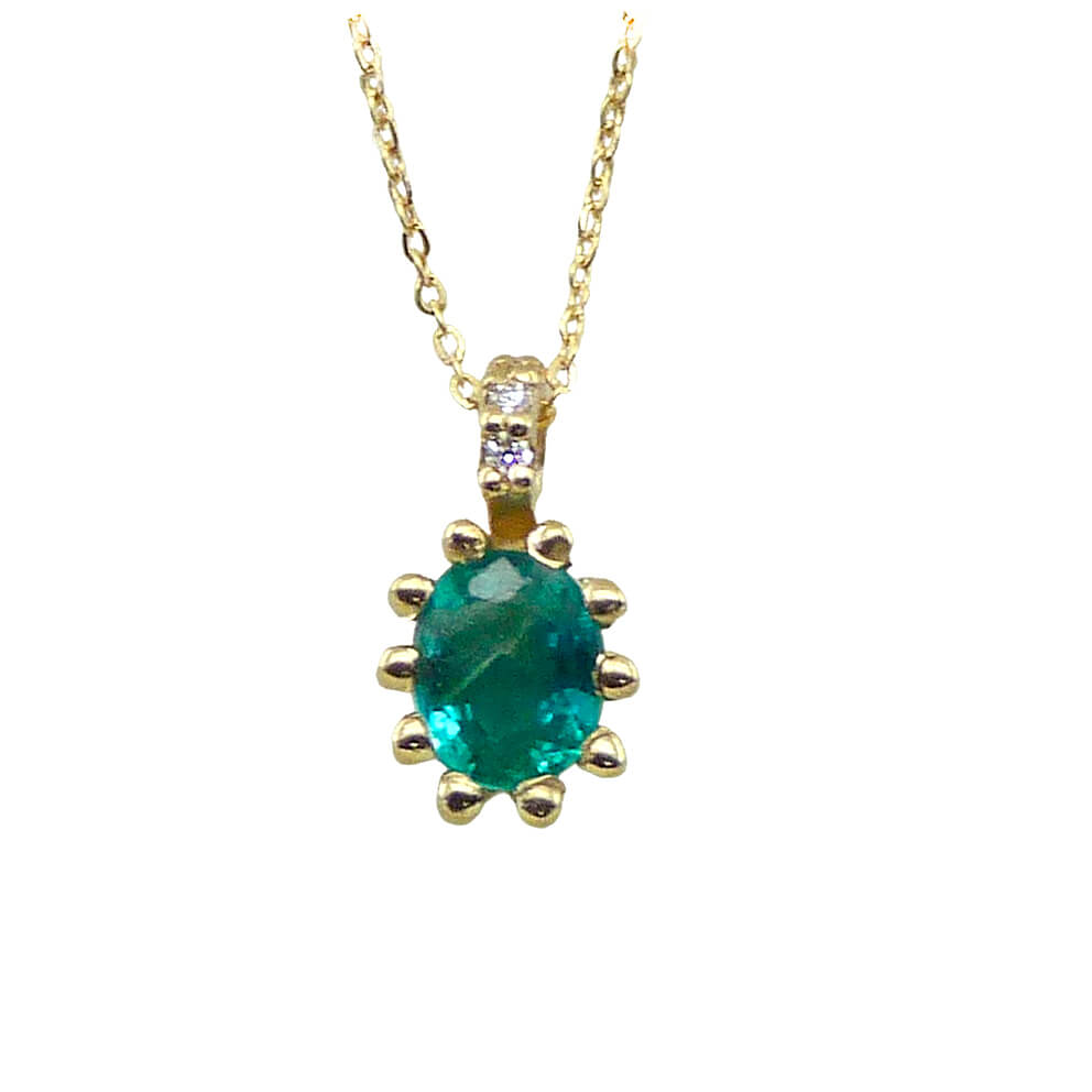 Gargantilla esmeralda oval 10 garras diamantes oro 18k