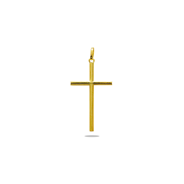 Cruz de tubo sin cristo brillo espejo oro 18k