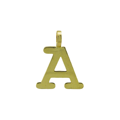 Colgante letra A lisa brillo oro 18k