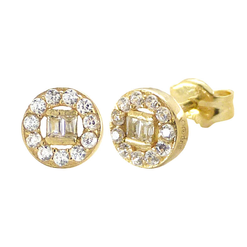 Pendientes redondos circonitas 8mm. oro 18k