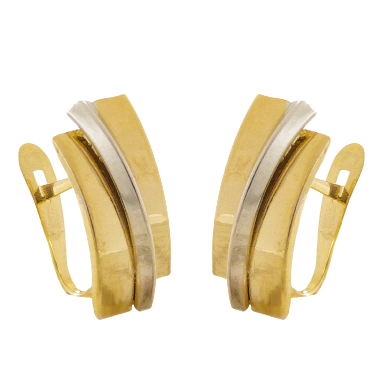 Pendientes bicolor 3 bandas brillo oro 18k
