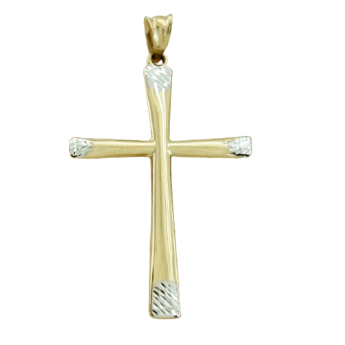 Cruz bicolor lisa puntas talladas oro 18k