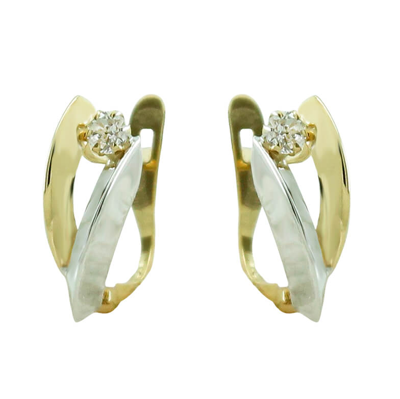 Pendientes bicolor con circonita calados oro 18k
