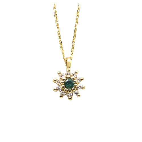 Gargantilla flor esmeralda y diamantes oro 18k