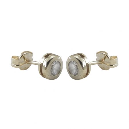 Pendientes chatón y circonita de 3mm. oro blanco 18k