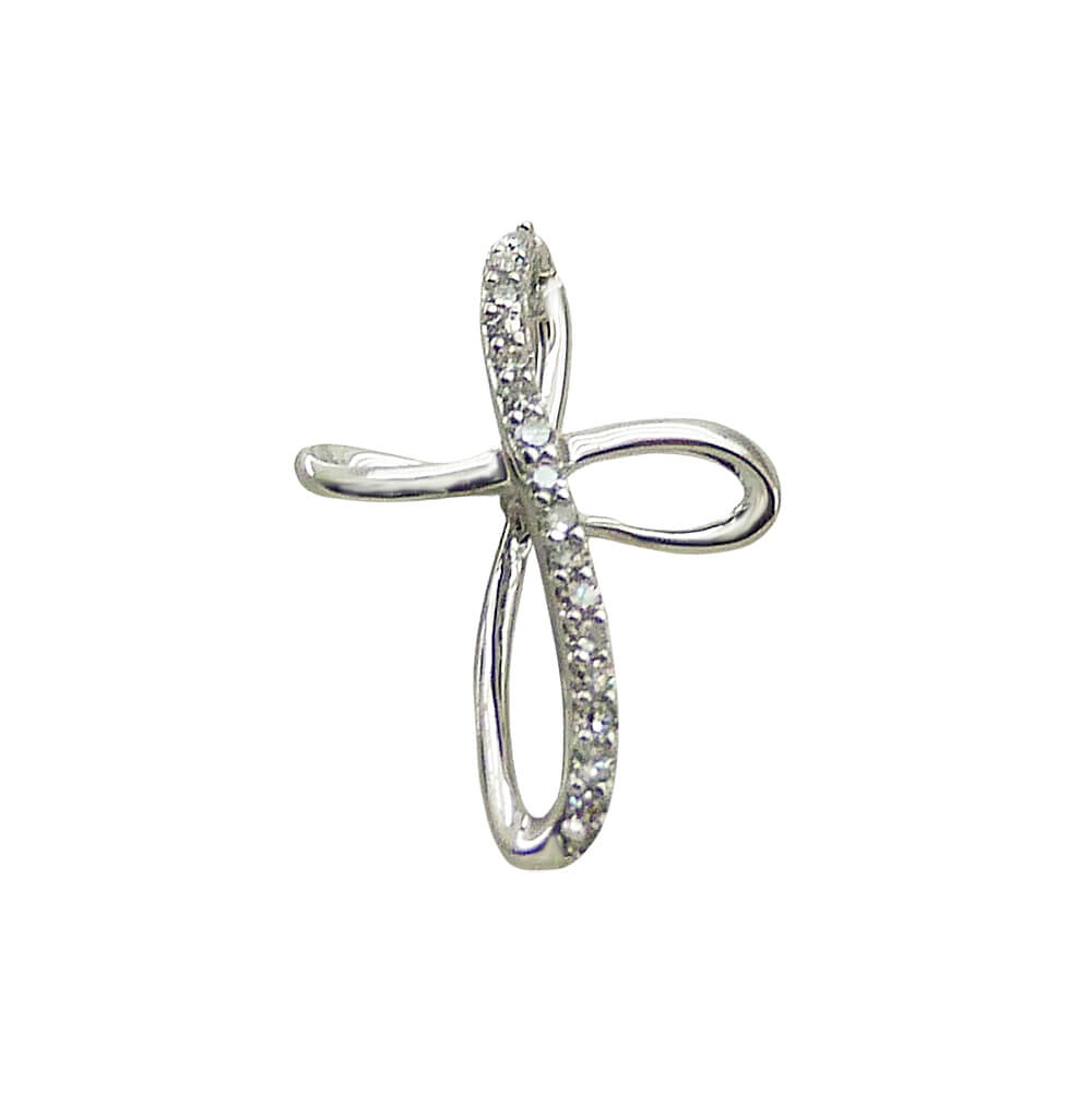 Colgante cruz tubo liso brillo 16 diamantes oro blanco 18k