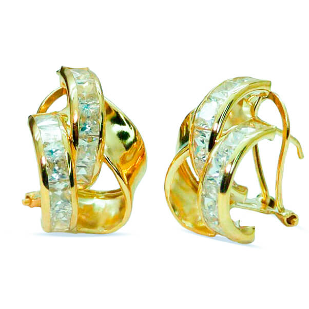 Pendientes bandas cruzadas circonitas carré 15x12mm. oro 18k