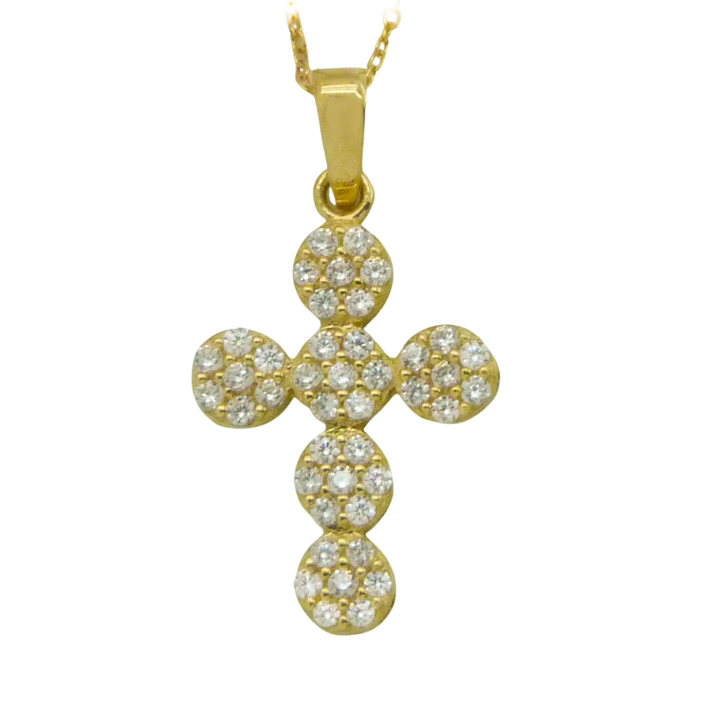Gargantilla cruz redondeada con circonitas oro de 18k