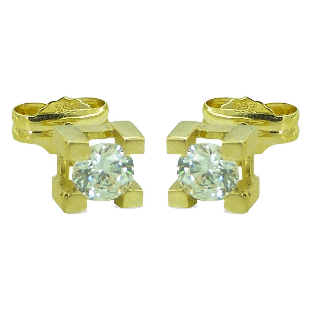 Pendientes garras cuadradas brillo circonita oro 18k
