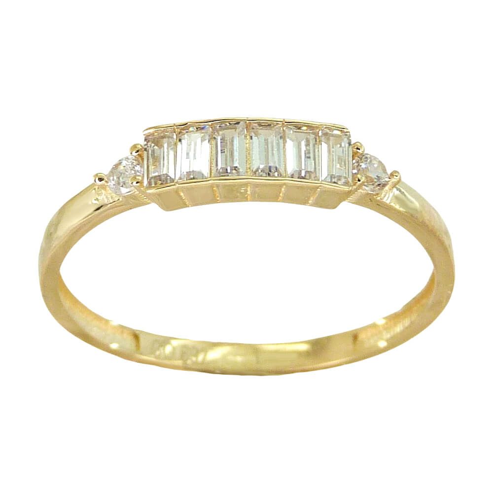 Anillo con circonitas y circonitas baguette oro 18k