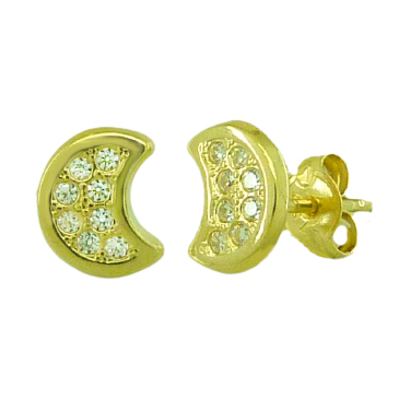Pendientes en forma de luna con circonitas oro 18k
