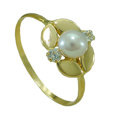 Anillo en brillo espejo circonitas y perla oro 18k