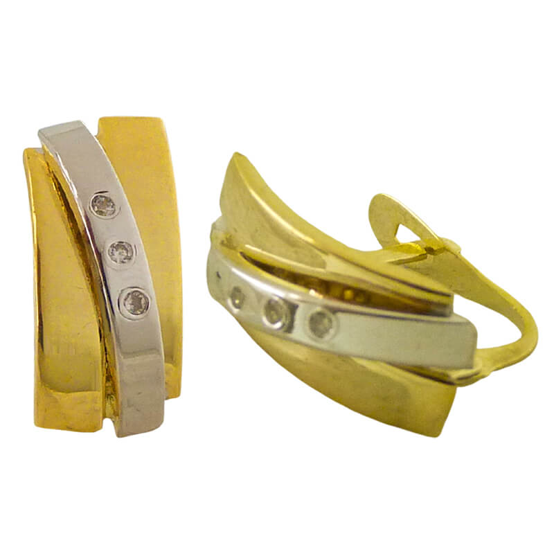 Pendientes 3 bandas con circonitas y bicolor 15x6mm. oro 18k