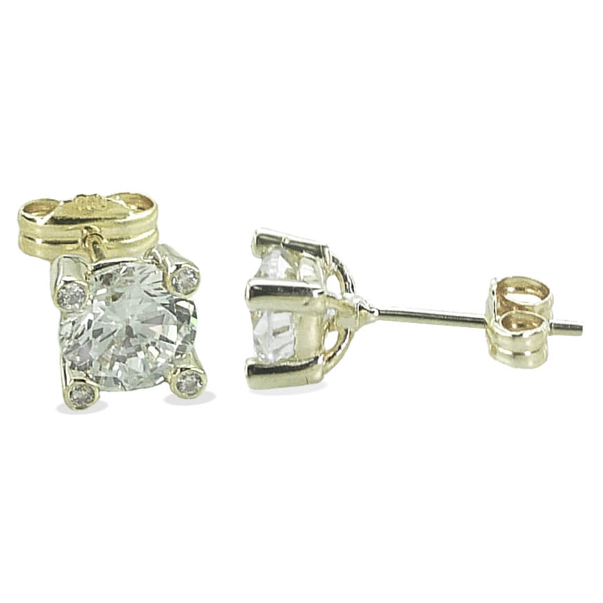 Pendientes circonita con cuatro garras oro blanco 18k