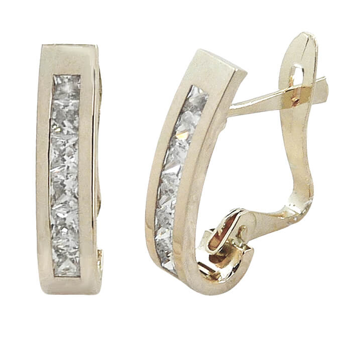 Pendiente banda brillo y circonitas oro 18k