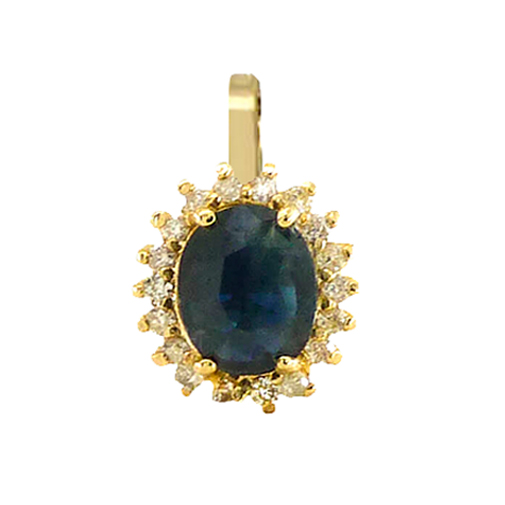 Colgante zafiro oval 18 diamantes oro 18k