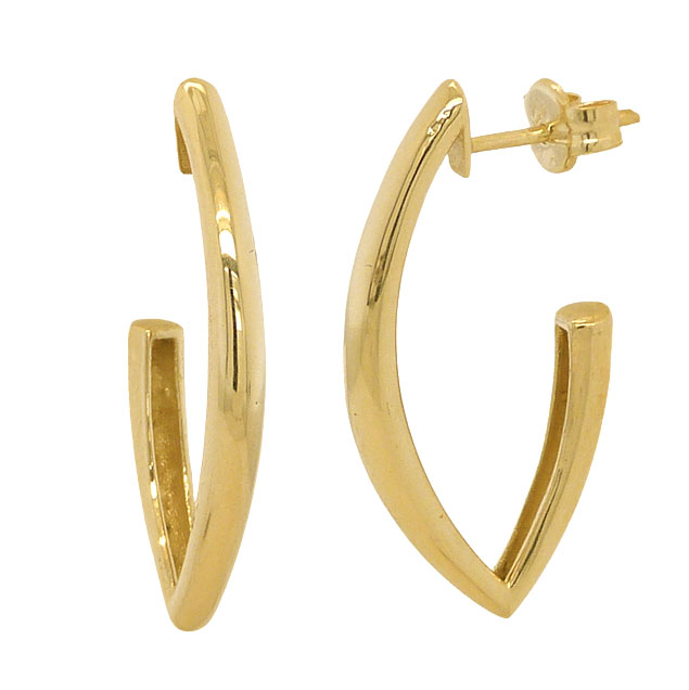 Pendientes medio aro liso brillo 23x2mm. oro 18k