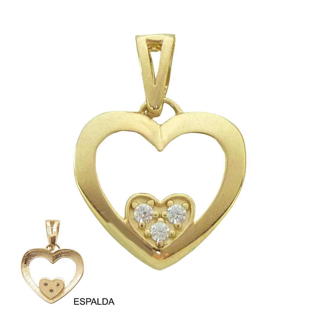 Colgante dos corazones brillo y circonitas oro 18k