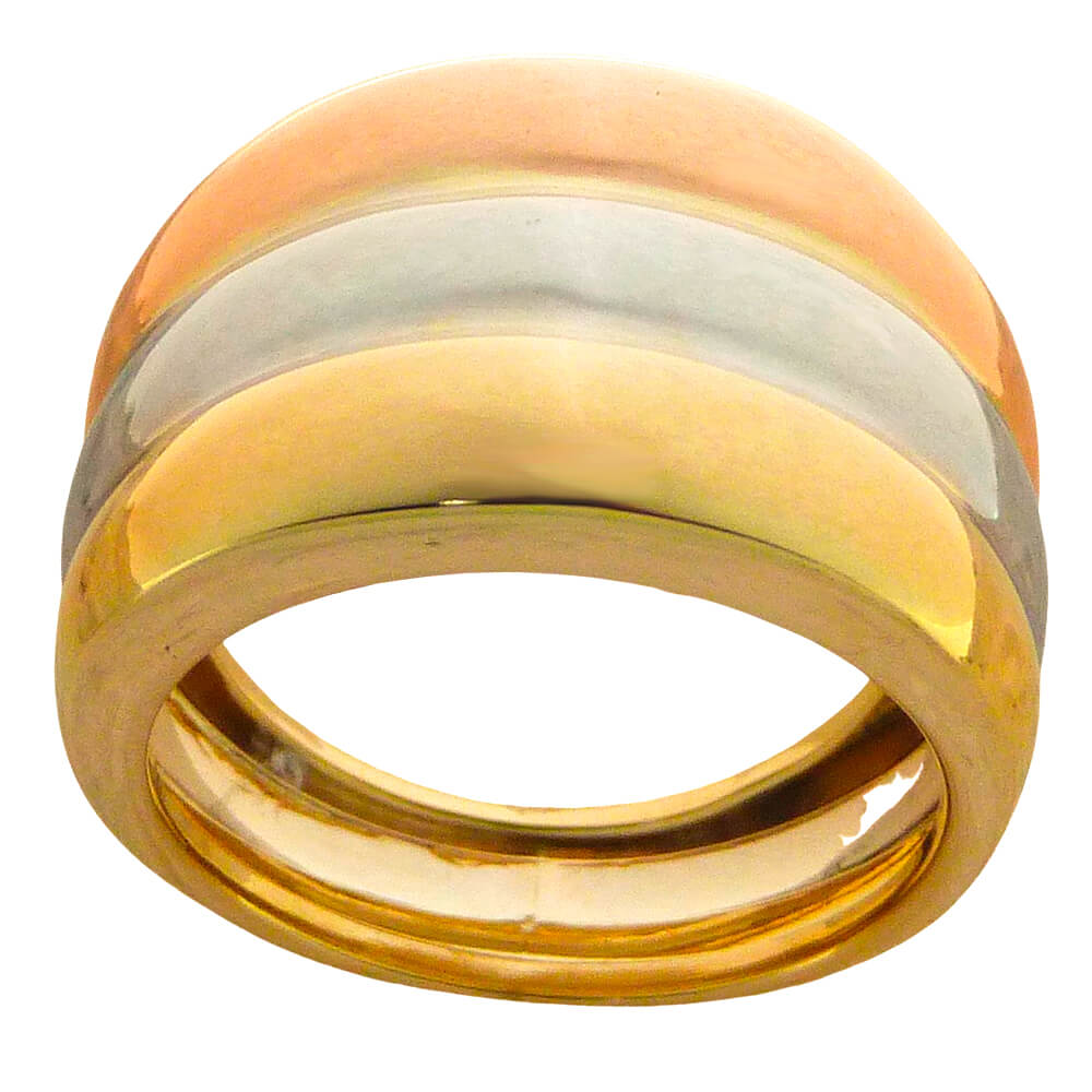 Anillo tricolor brillo liso oro 18k