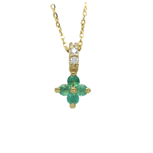 Gargantilla flor de esmeraldas y diamantes oro 18k