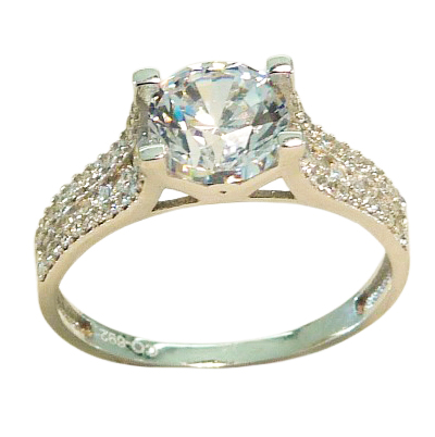 Anillo solitario 4 garras brillo circonitas oro blanco 18k.