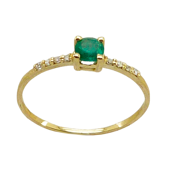 Anillo esmeralda redonda 4 garras diamantes oro 18k