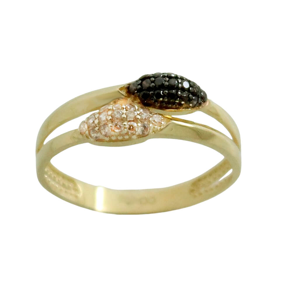 Sortija brillo piedras negras y rosas oro 18k