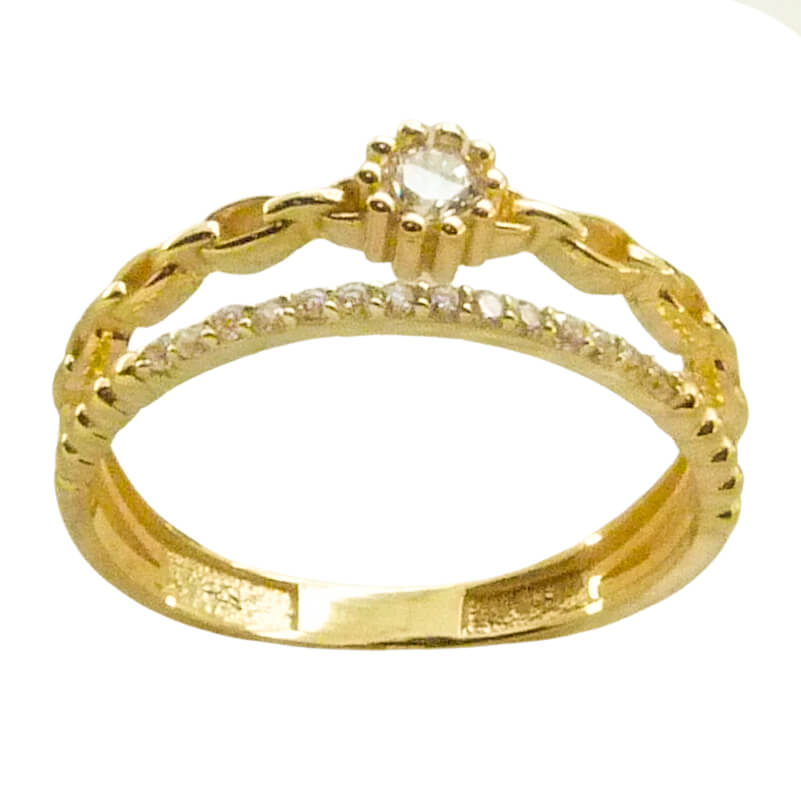 Anillo doble cuerpo eslabones y circonitas oro 18k