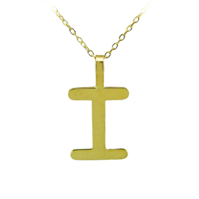 Gargantilla letra I lisa brillo oro 18k