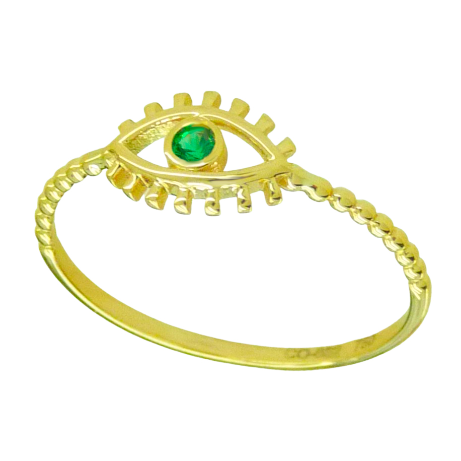 Anillo con forma de ojo con circonita verde oro 18k