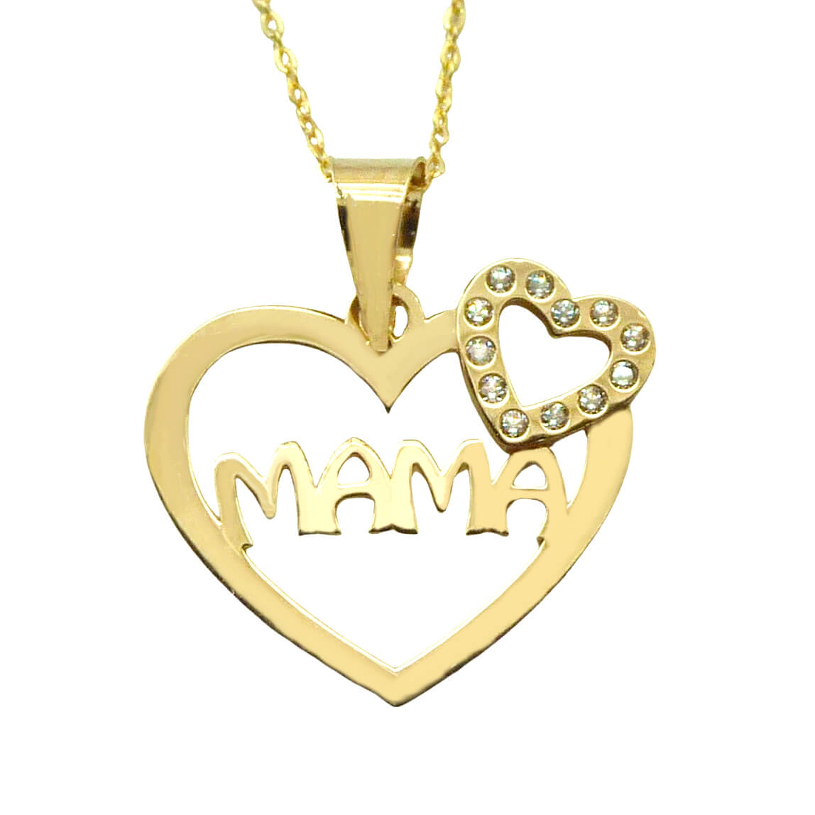 Gargantilla doble corazón "mamá" con circonitas oro 18k