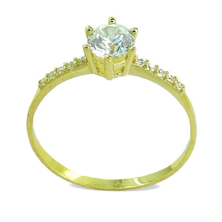 Anillo fino brillo 6 garras y circonitas oro 18k