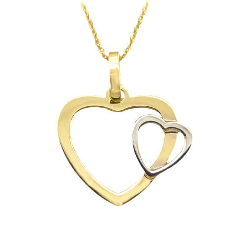 Gargantilla doble corazón bicolor oro 18k