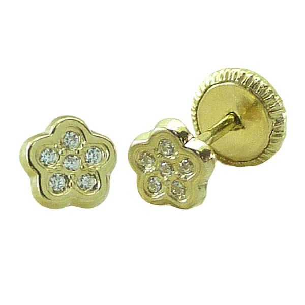 Pendientes flor circonitas 4mm. oro 18k