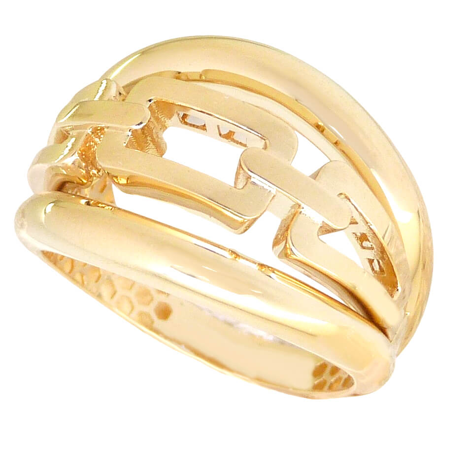 Anillo ancho eslabones brillo liso oro 18k