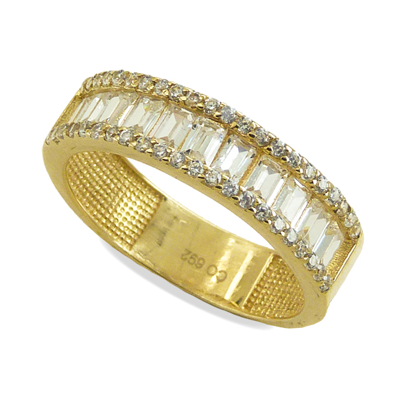 Anillo media alianza circonitas talla baguette 3mm oro 18k
