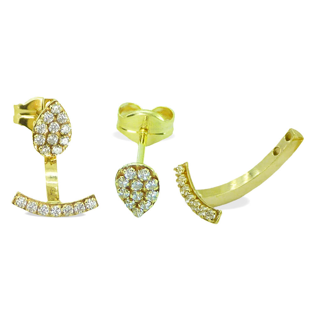 Pendiente doble desmontable con lágrima circonitas oro 18k