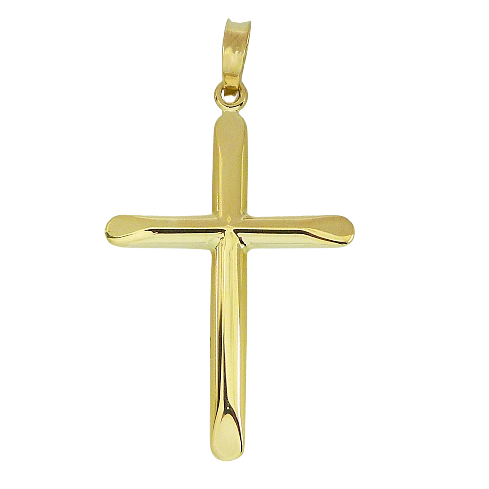 Colgante cruz lisa brillo biselada oro 18k
