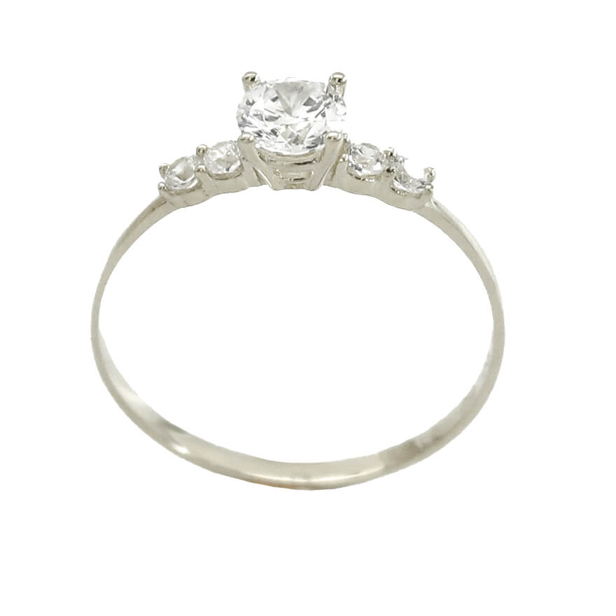 Sortija solitario circonitas oro blanco 18k