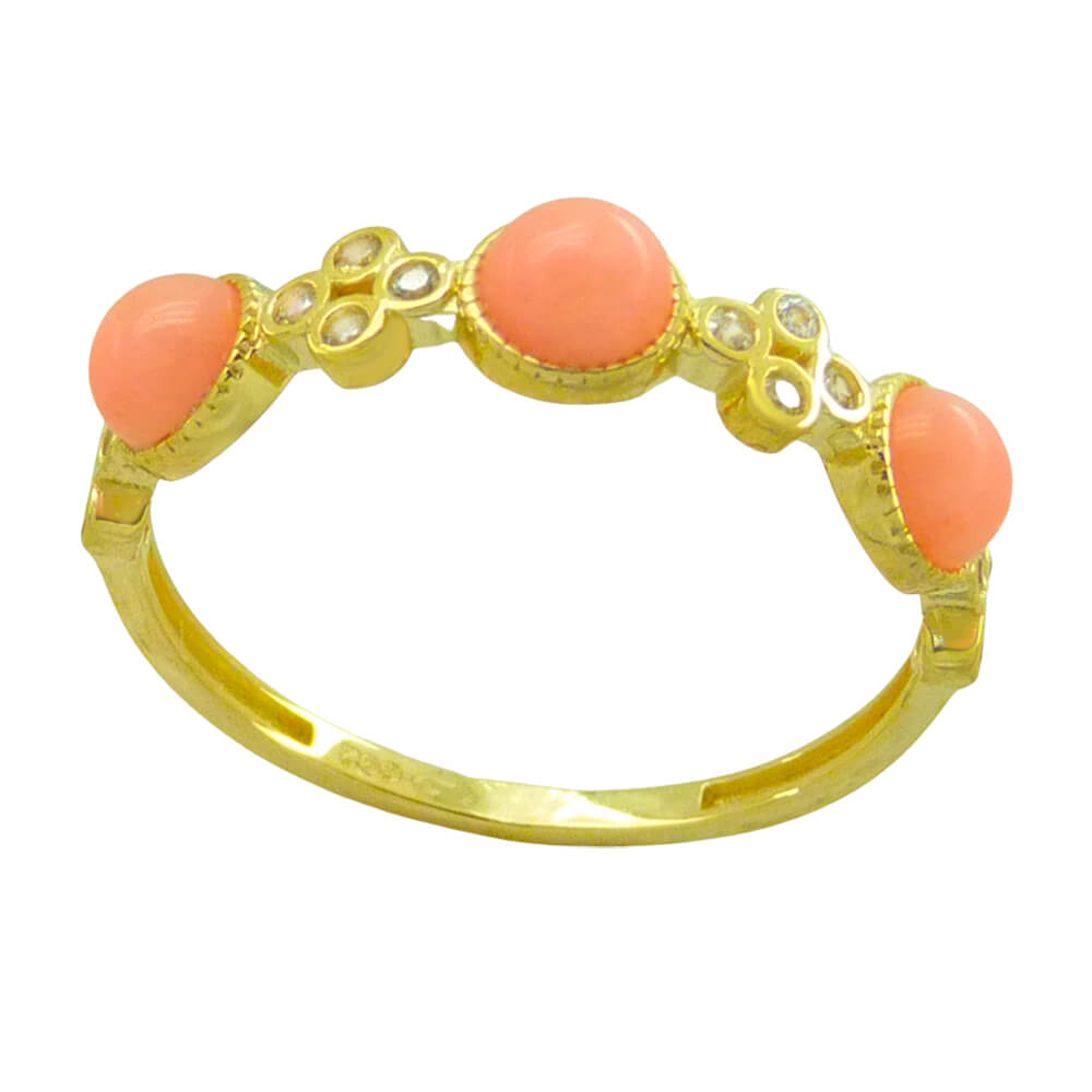 Anillo circonitas con tres cabuchones rosas oro 18k